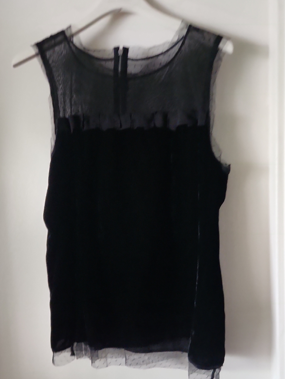 Ann Taylor Loft Sheer Yoke Black Sleeveless Top